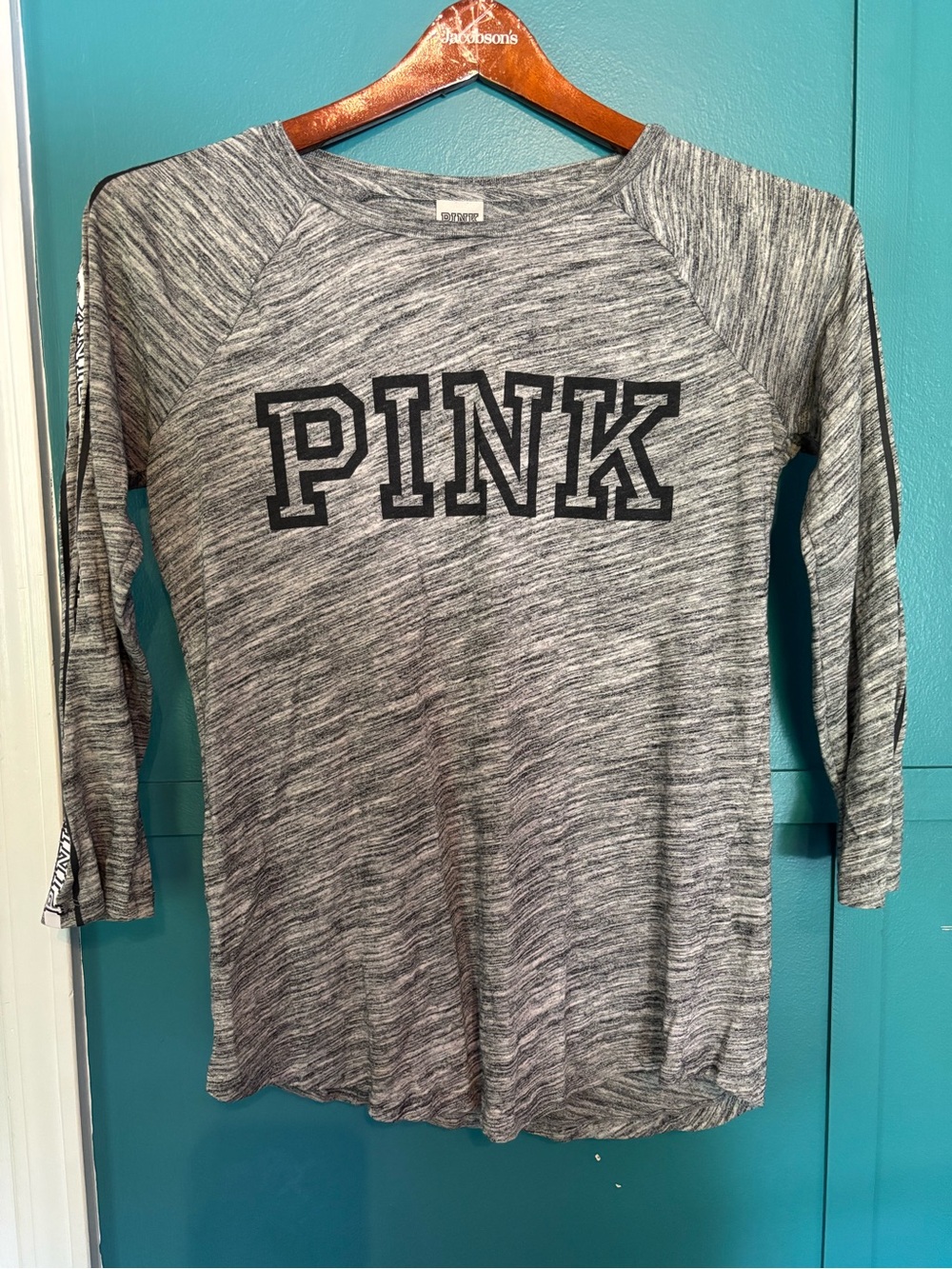 PINK Victoria's Secret Woman’s Gray Marled 3/4 Sleeve Top Size Small